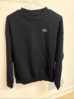 ALO Yoga Black Crewneck Sweatshirt with White Logo